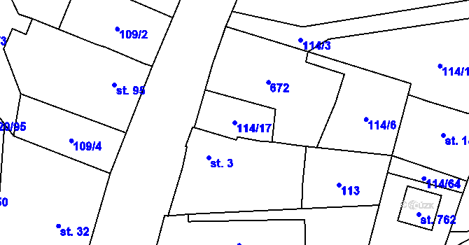 Parcela st. 114/17 v KÚ Trnová, Katastrální mapa