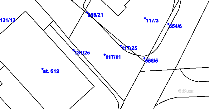 Parcela st. 117/11 v KÚ Trnová, Katastrální mapa