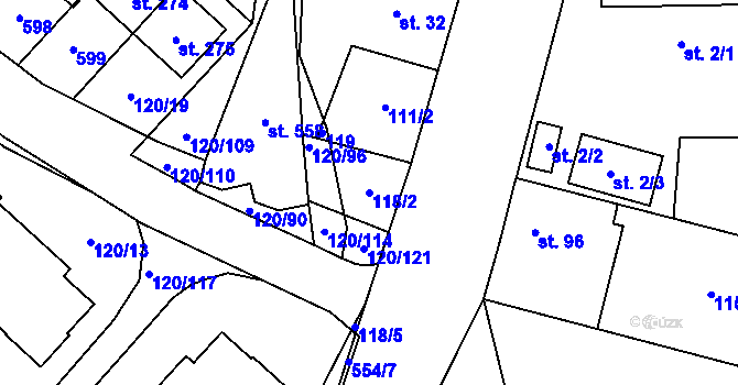 Parcela st. 118/2 v KÚ Trnová, Katastrální mapa