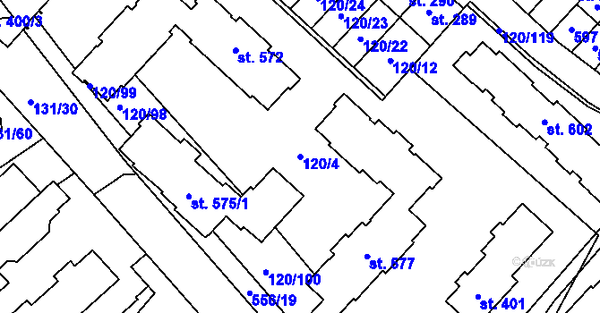 Parcela st. 120/4 v KÚ Trnová, Katastrální mapa