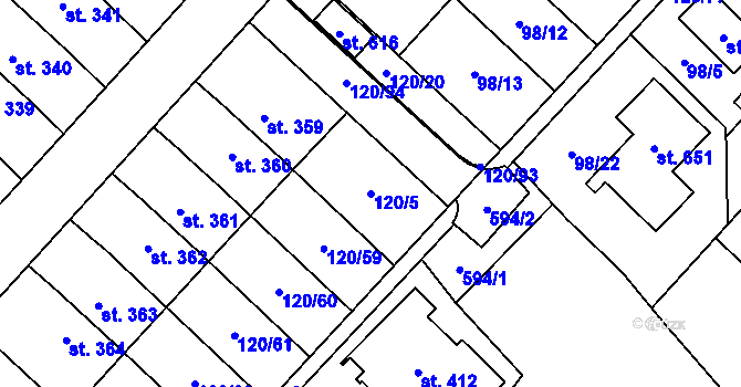 Parcela st. 120/5 v KÚ Trnová, Katastrální mapa