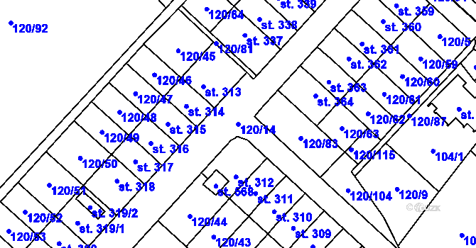Parcela st. 120/14 v KÚ Trnová, Katastrální mapa