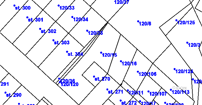 Parcela st. 120/15 v KÚ Trnová, Katastrální mapa