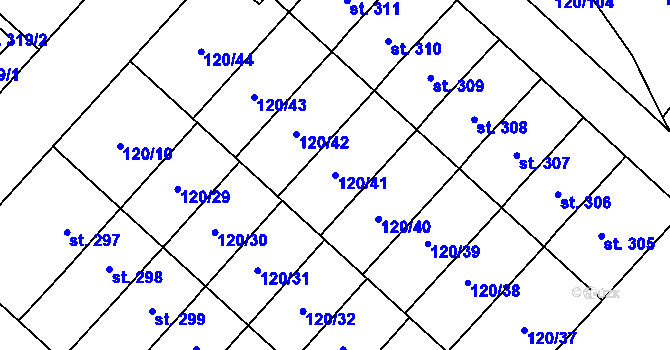 Parcela st. 120/41 v KÚ Trnová, Katastrální mapa