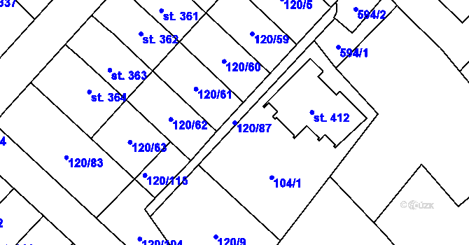 Parcela st. 120/87 v KÚ Trnová, Katastrální mapa