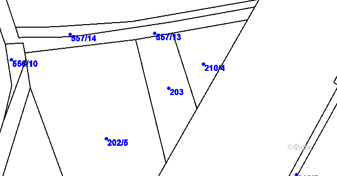 Parcela st. 203 v KÚ Trnová, Katastrální mapa