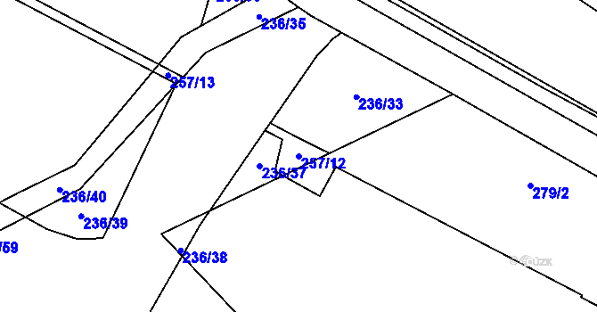 Parcela st. 257/12 v KÚ Trnová, Katastrální mapa