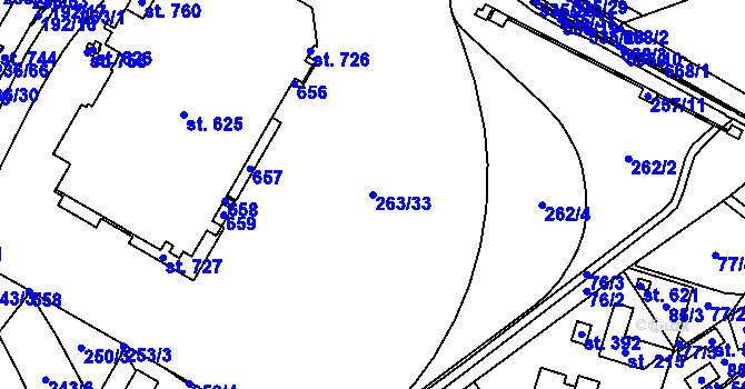 Parcela st. 263/33 v KÚ Trnová, Katastrální mapa