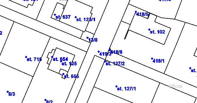 Parcela st. 419/3 v KÚ Trnová, Katastrální mapa