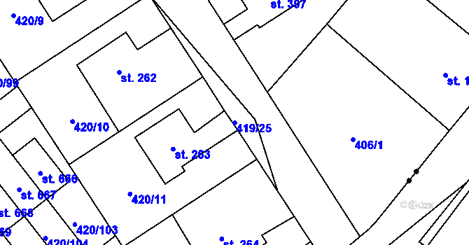 Parcela st. 419/25 v KÚ Trnová, Katastrální mapa