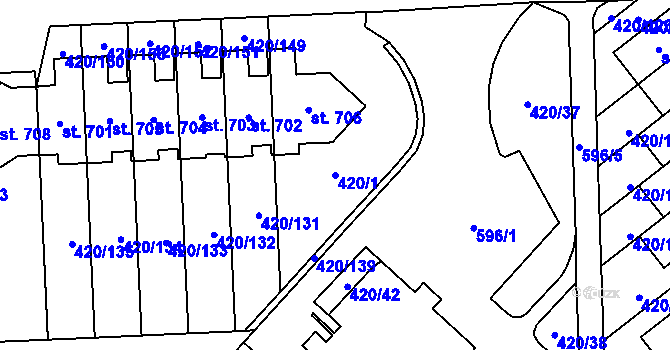 Parcela st. 420/1 v KÚ Trnová, Katastrální mapa