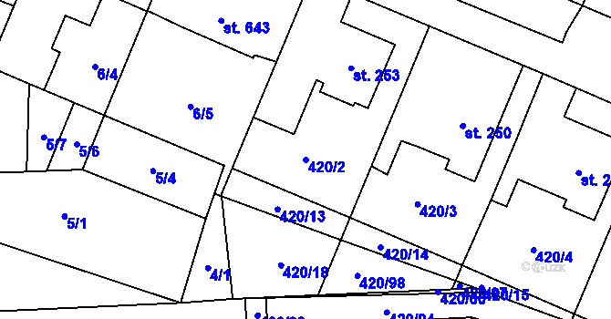Parcela st. 420/2 v KÚ Trnová, Katastrální mapa