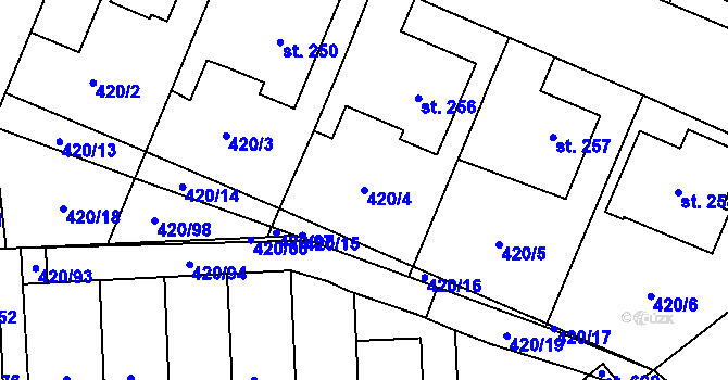 Parcela st. 420/4 v KÚ Trnová, Katastrální mapa