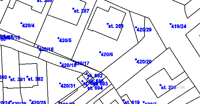 Parcela st. 420/6 v KÚ Trnová, Katastrální mapa
