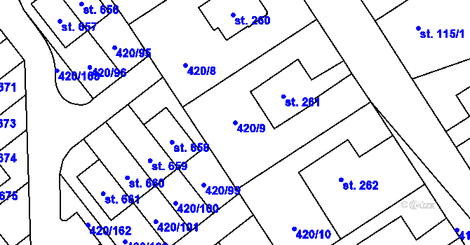 Parcela st. 420/9 v KÚ Trnová, Katastrální mapa