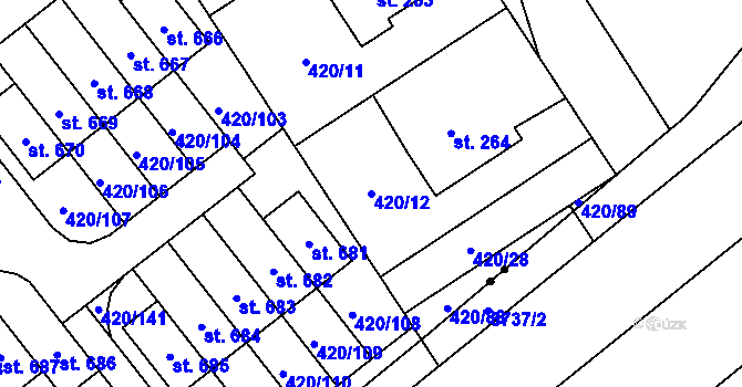 Parcela st. 420/12 v KÚ Trnová, Katastrální mapa