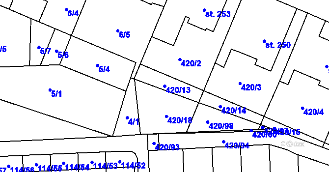 Parcela st. 420/13 v KÚ Trnová, Katastrální mapa