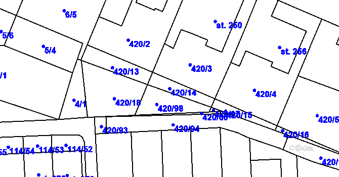 Parcela st. 420/14 v KÚ Trnová, Katastrální mapa