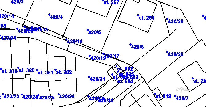 Parcela st. 420/17 v KÚ Trnová, Katastrální mapa