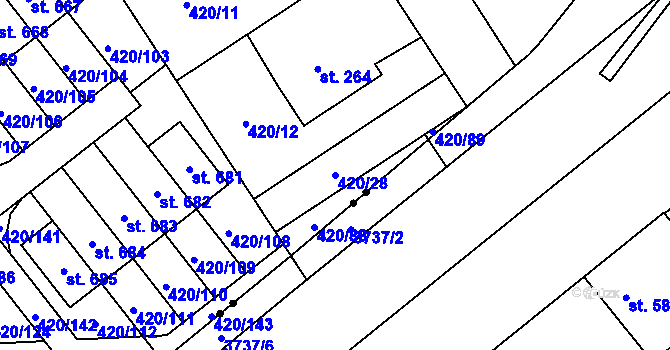 Parcela st. 420/28 v KÚ Trnová, Katastrální mapa