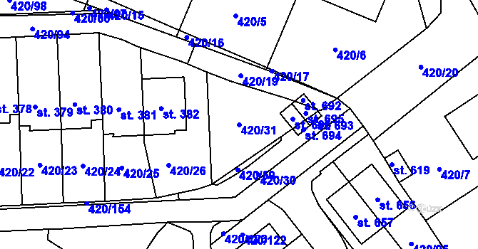 Parcela st. 420/31 v KÚ Trnová, Katastrální mapa