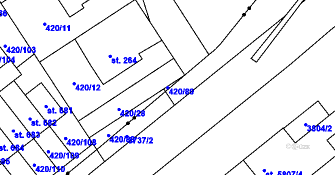 Parcela st. 420/89 v KÚ Trnová, Katastrální mapa