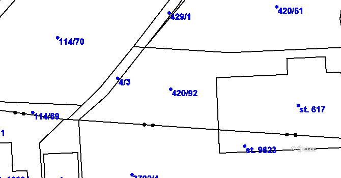Parcela st. 420/92 v KÚ Trnová, Katastrální mapa