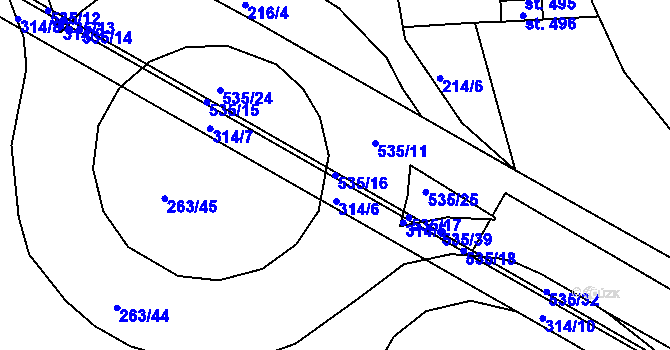 Parcela st. 535/16 v KÚ Trnová, Katastrální mapa