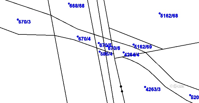 Parcela st. 586/4 v KÚ Trnová, Katastrální mapa