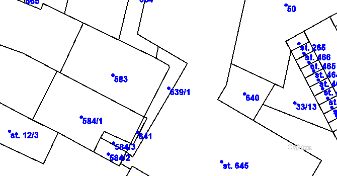 Parcela st. 639/1 v KÚ Trnová, Katastrální mapa