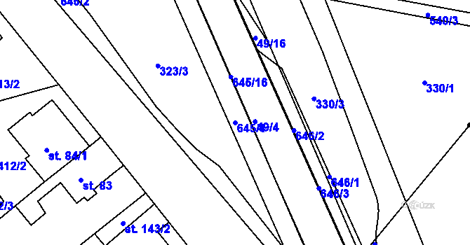 Parcela st. 645/1 v KÚ Trnová, Katastrální mapa