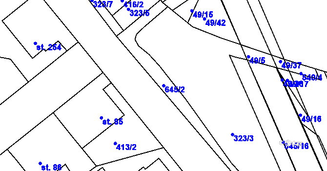 Parcela st. 645/2 v KÚ Trnová, Katastrální mapa