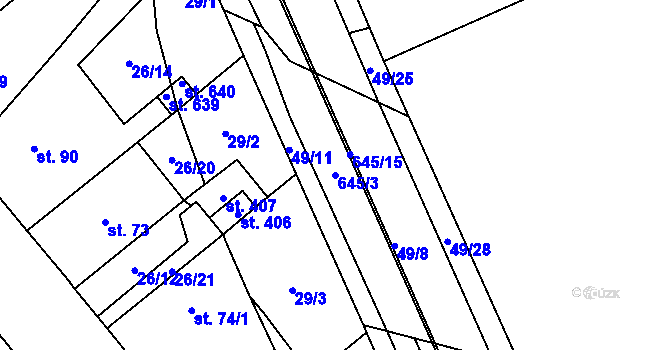 Parcela st. 645/3 v KÚ Trnová, Katastrální mapa