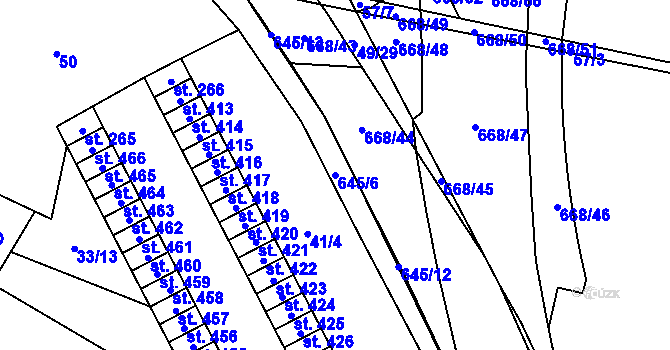 Parcela st. 645/6 v KÚ Trnová, Katastrální mapa