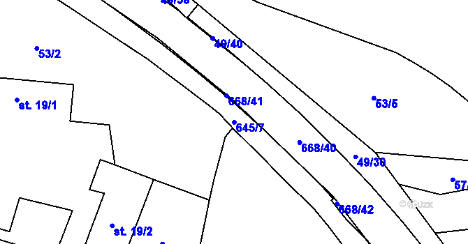 Parcela st. 645/7 v KÚ Trnová, Katastrální mapa