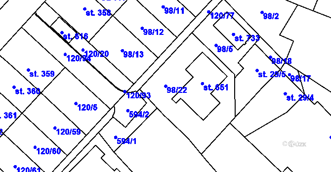 Parcela st. 98/22 v KÚ Trnová, Katastrální mapa