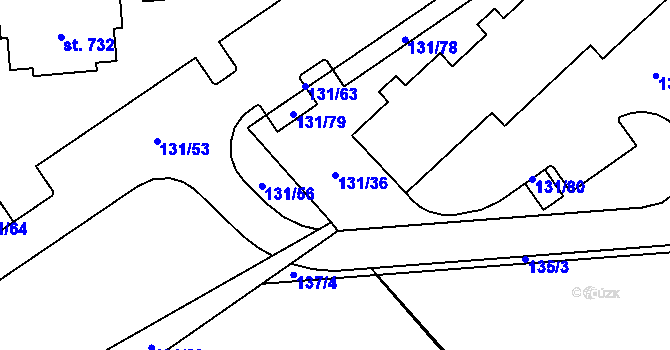 Parcela st. 131/36 v KÚ Trnová, Katastrální mapa