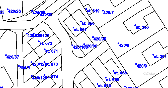 Parcela st. 420/96 v KÚ Trnová, Katastrální mapa