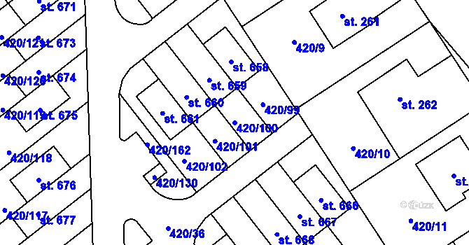 Parcela st. 420/100 v KÚ Trnová, Katastrální mapa