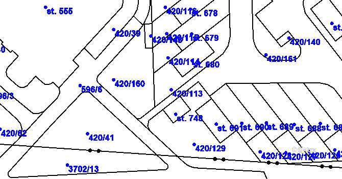 Parcela st. 420/113 v KÚ Trnová, Katastrální mapa