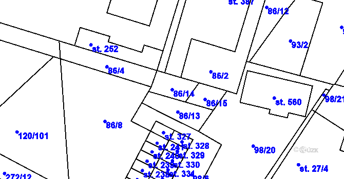Parcela st. 86/14 v KÚ Trnová, Katastrální mapa