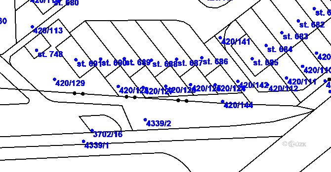 Parcela st. 420/126 v KÚ Trnová, Katastrální mapa