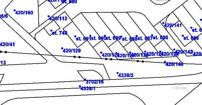 Parcela st. 420/128 v KÚ Trnová, Katastrální mapa