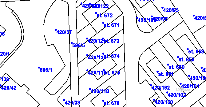 Parcela st. 674 v KÚ Trnová, Katastrální mapa