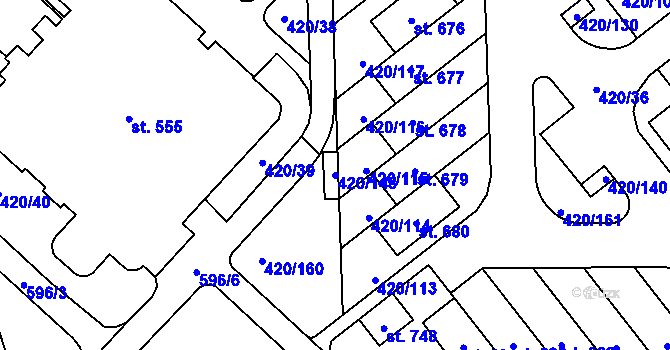 Parcela st. 420/148 v KÚ Trnová, Katastrální mapa