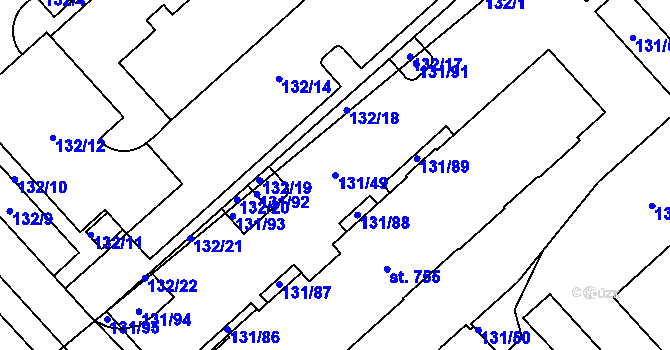 Parcela st. 131/49 v KÚ Trnová, Katastrální mapa