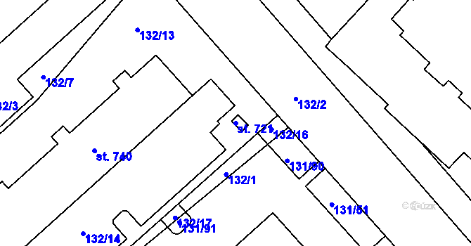 Parcela st. 721 v KÚ Trnová, Katastrální mapa