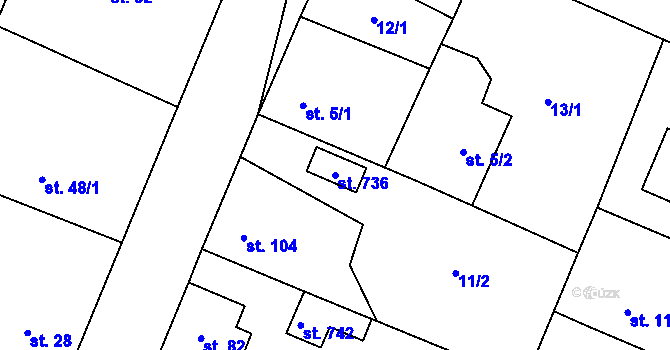 Parcela st. 736 v KÚ Trnová, Katastrální mapa