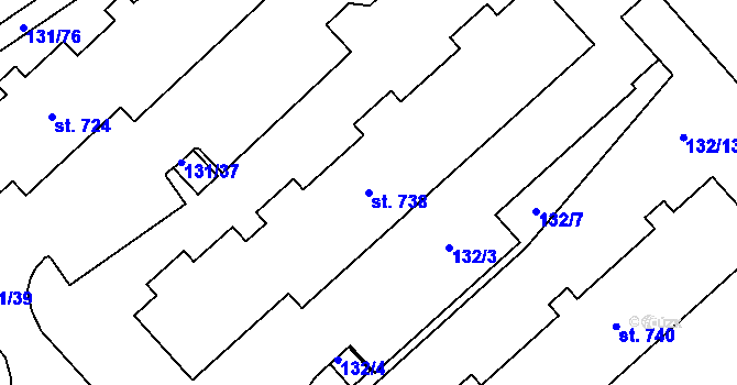 Parcela st. 738 v KÚ Trnová, Katastrální mapa