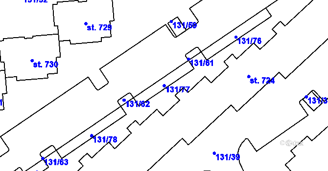 Parcela st. 131/77 v KÚ Trnová, Katastrální mapa